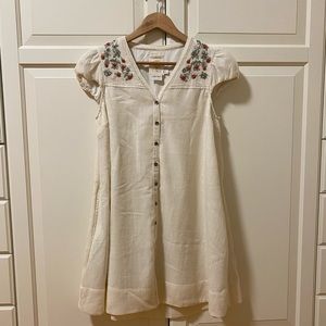 Anthropologie Meadow Rue White Dress Embroidery